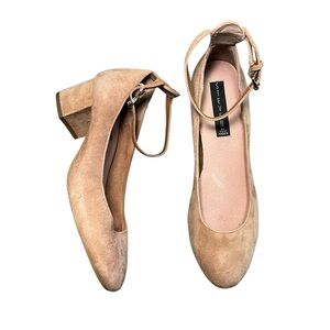 Steve Madden Vassie Ankle Strap Pump Tan Block Heels Size 8 Women’s Event Party